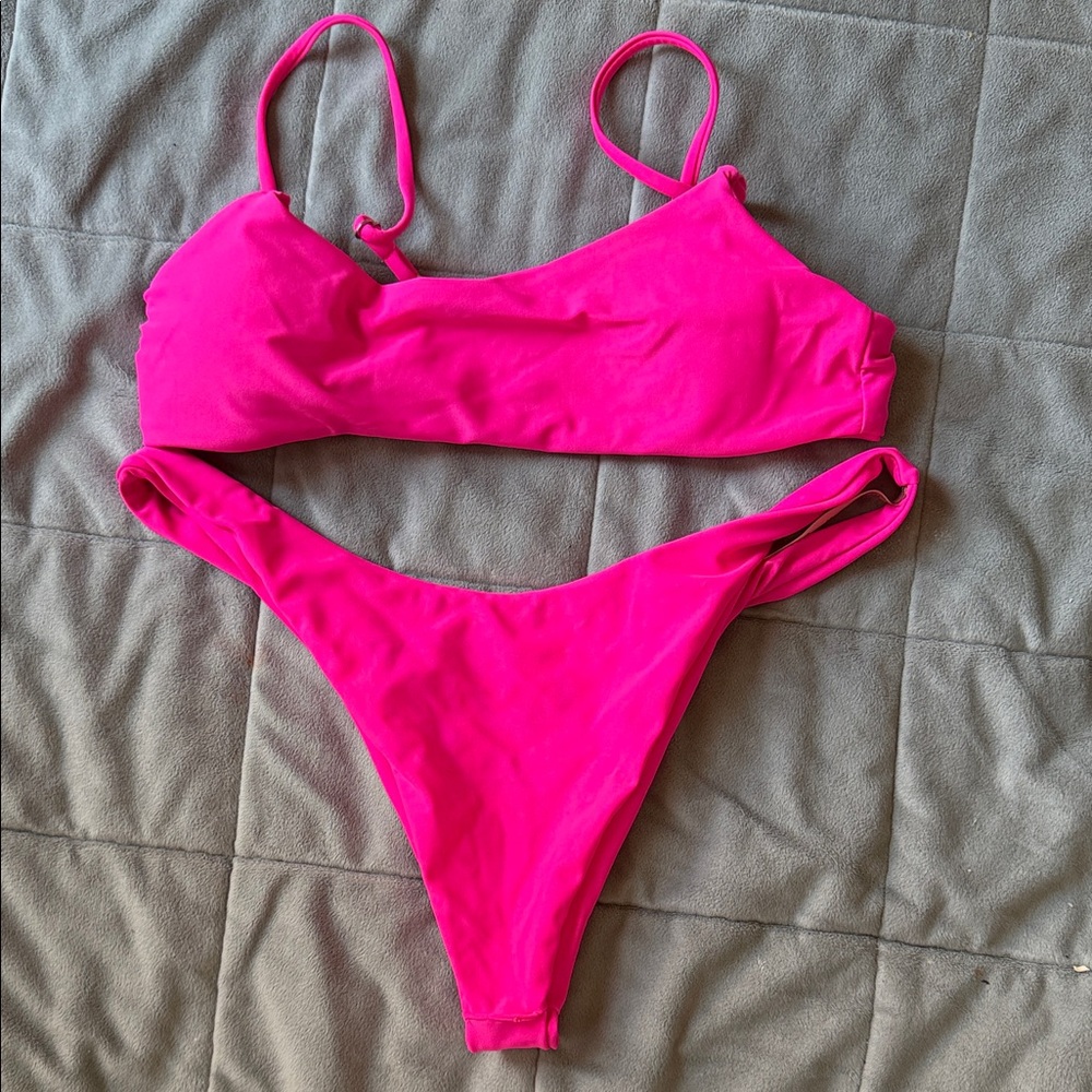 SHEIN Neon Hot Pink Two-Piece Bikini Set
